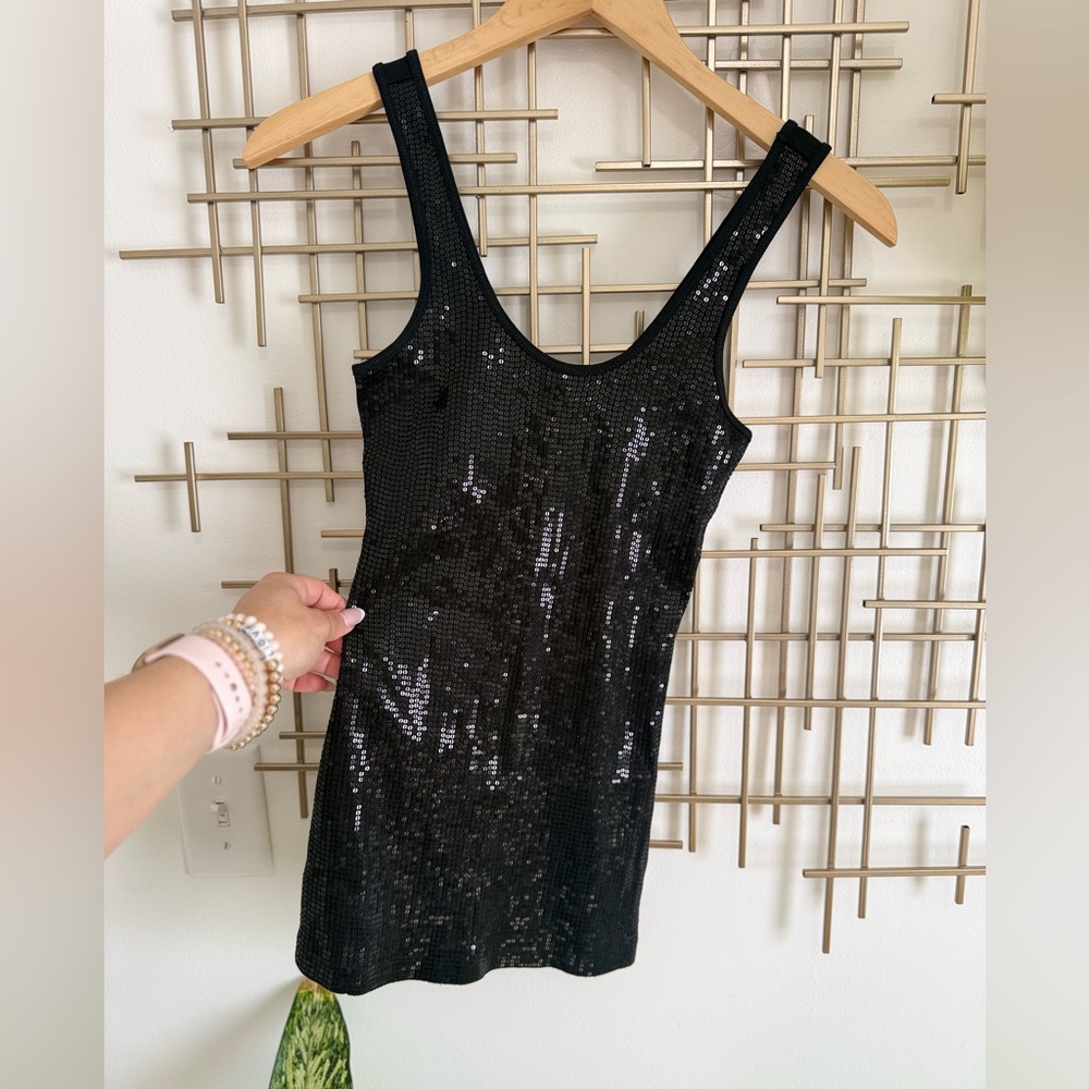 NWOT Express Black Sequin Top XS